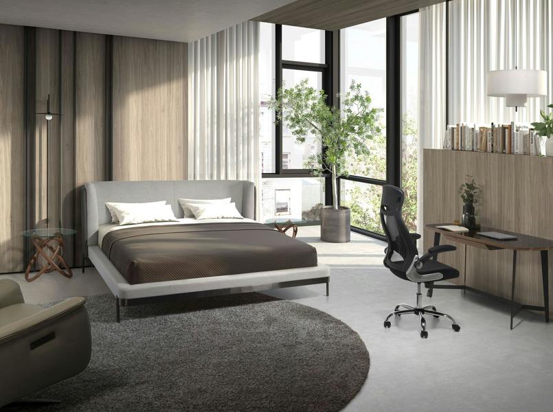 Angel Cerdá Light Grey Fabric and Dark Grey Leatherette Bed 7156