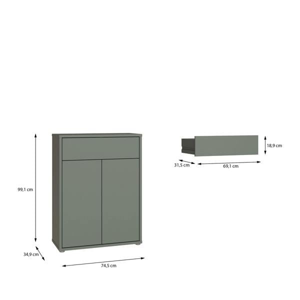 Furniture To Go Alice Springs Shoe Cabinet with 2 Doors Push-to-Open & 1 Drawer Push-to-Open in Sage Green