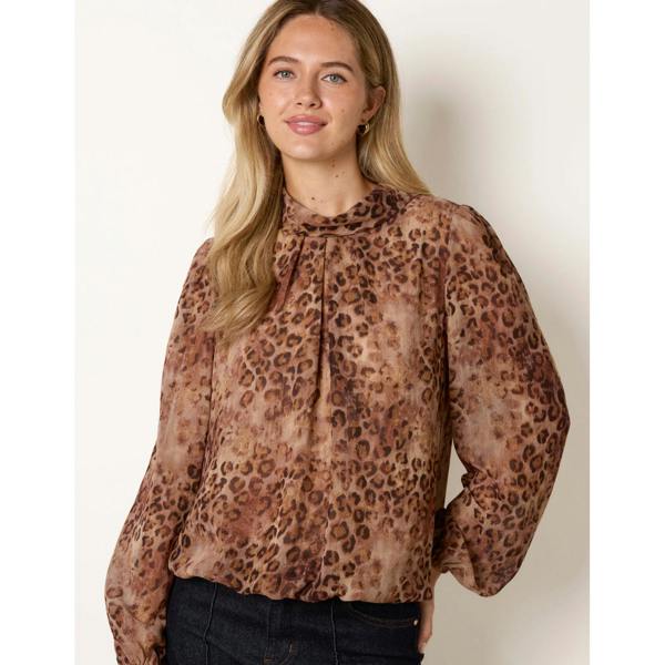 Blue Vanilla Cowl Neck Puff Ball Blouse