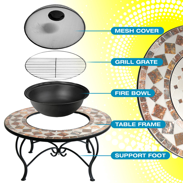 Homeology KENNOCHA Extravagant Garden and Patio Planter Heater Fire Pit Brazier, Coffee Table, Barbecue and Ice Bucket - Marble Finish