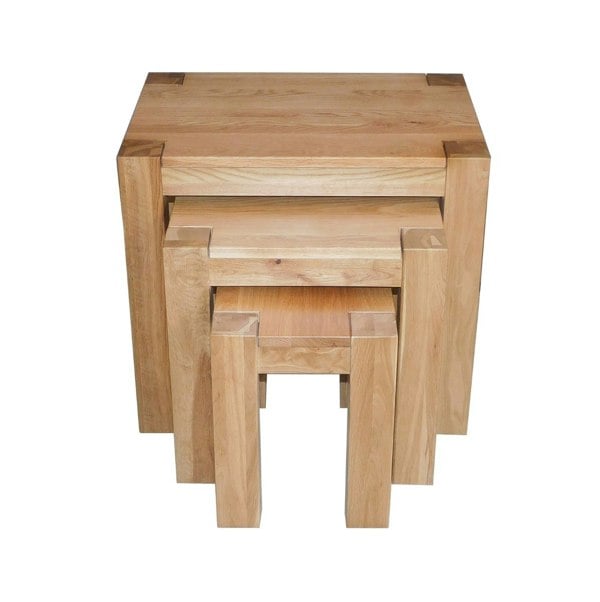 That's Furniture Kuba Solid Oak Nest of 3 Side Tables for Living Room