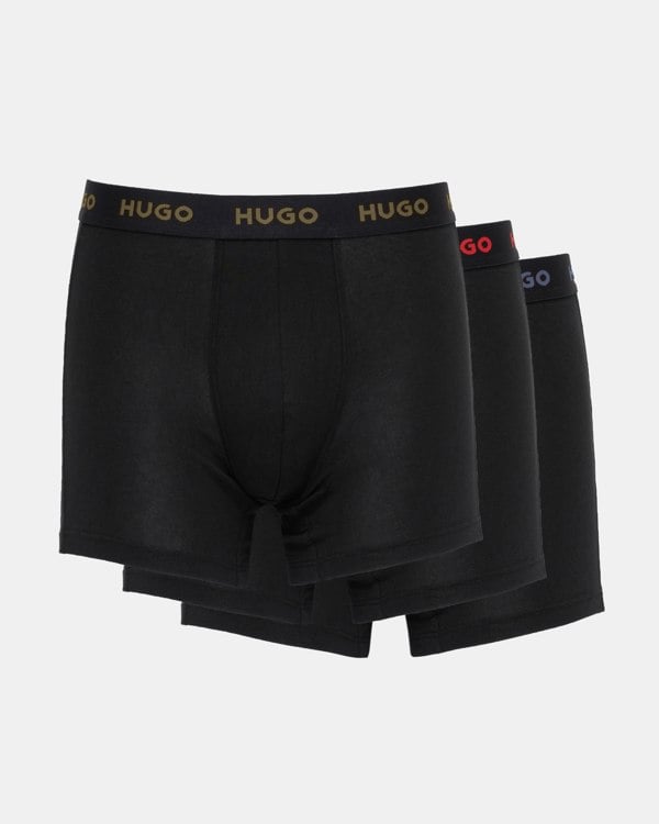 HUGO Mens 3 Pack Boxer Briefs With Logo Waistbands - Black 006 3 pack