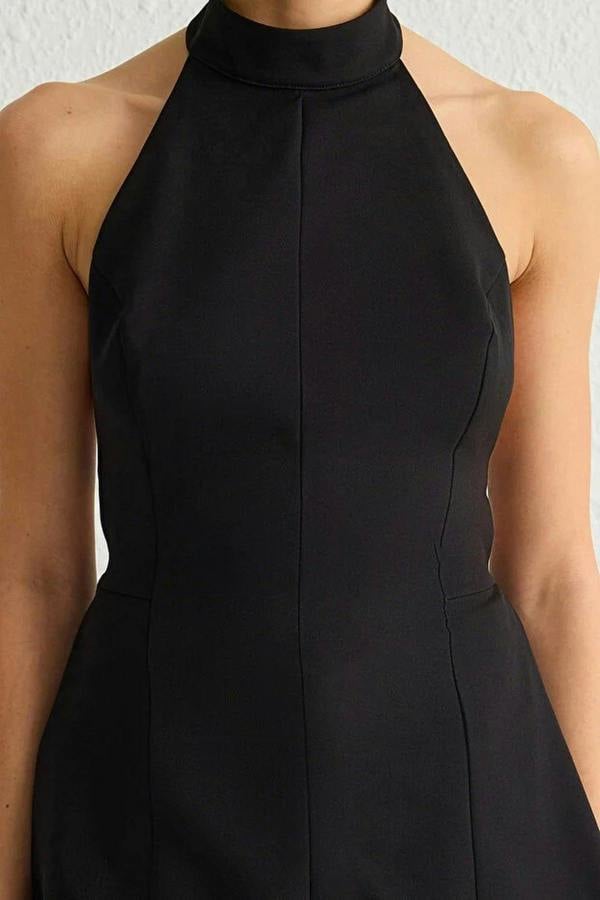 WOVCOR Backless Halter Neck Woven Blouse