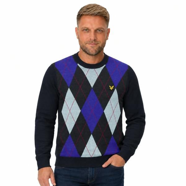 Lyle & Scott Archive Revisited Argyle Knitted Jumper Dark Navy