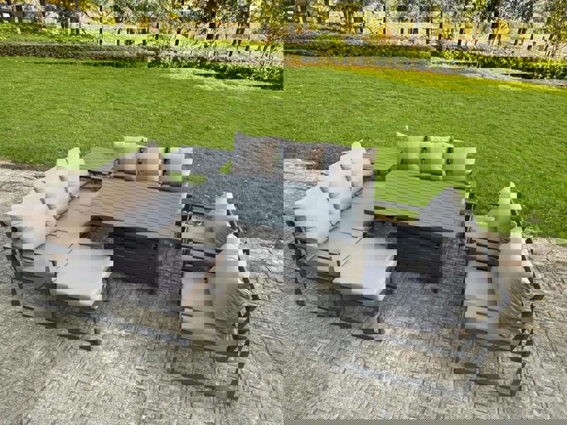 Fimous 9 Seater Aluminium Garden Furniture Set with Adjustable Rising Dining Table, 2 Chairs, Side Table, Footstool - Dark Grey