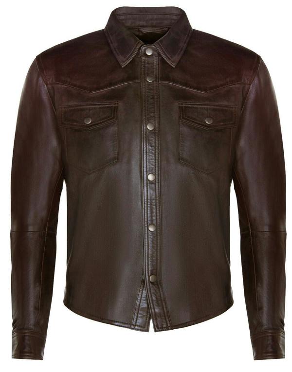 Infinity Leather Mens Retro Leather Shirt Jeans Jacket-Beijing