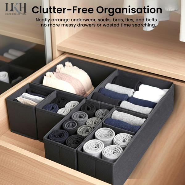 LKH HOME COLLECTION LKH Clothes Drawer Organiser Set of 6 - Non-Woven Foldable Wardrobe Storage Boxes for Clothes, Underwear, Bras & Accessories