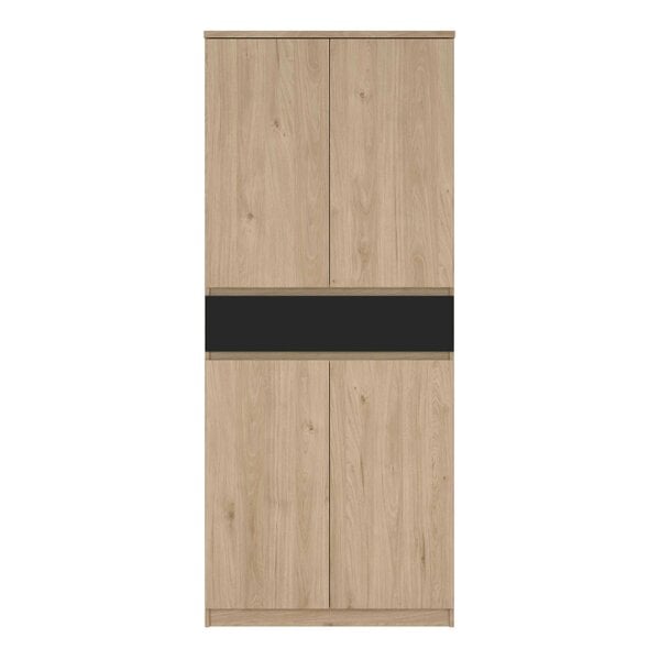 Wyld Haus Budapest Black and Natural Oak Effect Wood Shoe Cabinet 4 Doors 1 Drawer