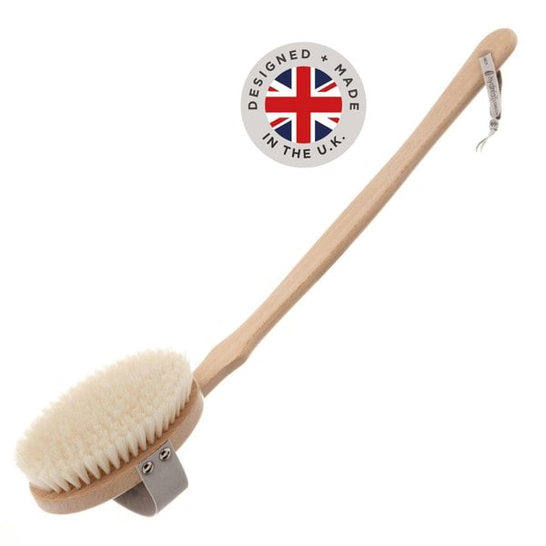 Hydréa London Professional Wet & Dry Body Brush with Long Detachable Curved Handle Natural Bristle & FSC® Certified Beechwood