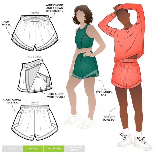 Style Arc Sewing Pattern Sunday Active Shorts - Shorts, Sportswear for Women - Intermediate
