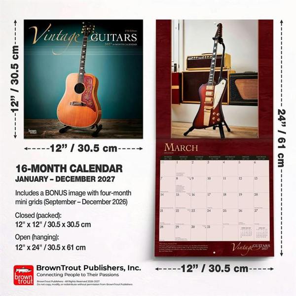 Vintage Guitars Calendar 2027, Wall Calendars, Month To View, Entertainment, Gift