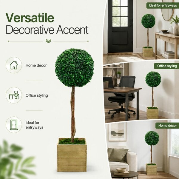 Gardenwize Artificial Bay Ball Topiary Tree in Wooden Planter
