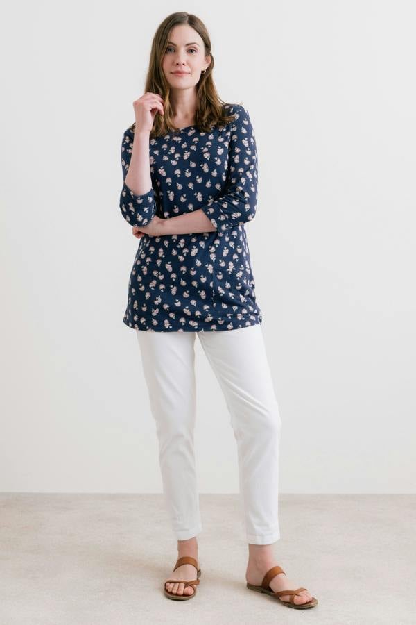 Lily & Me Coastal 3/4 Sleeve Jersey Print Tunic Navy