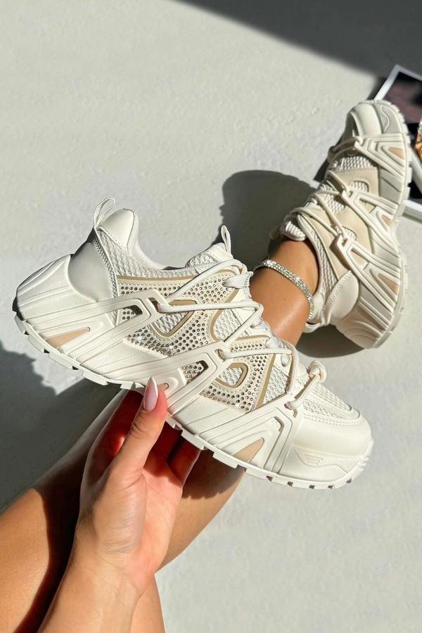 Love Lemonade Sparkly Dimension Chunky Trainers Nude