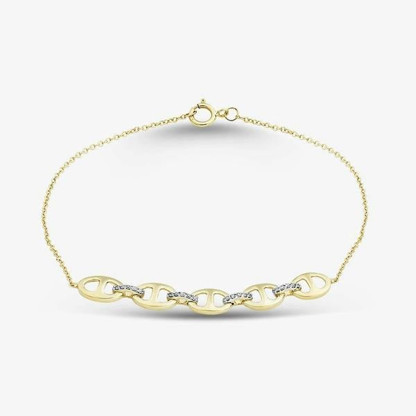 T. H. Baker 9ct Yellow Gold 0.10ct Diamond Interlinked Chain Bracelet THB46274-10