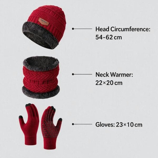 Obasyhig Fleece-Lined Knitted Winter 3-Piece Set