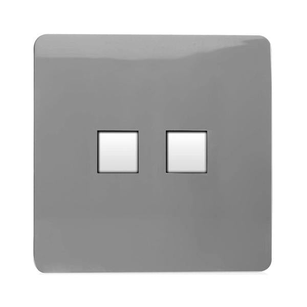 Trendi Switch 2 Gang RJ45 Cat 5e PC Ethernet & Telephone Slave Sockets in Light Grey