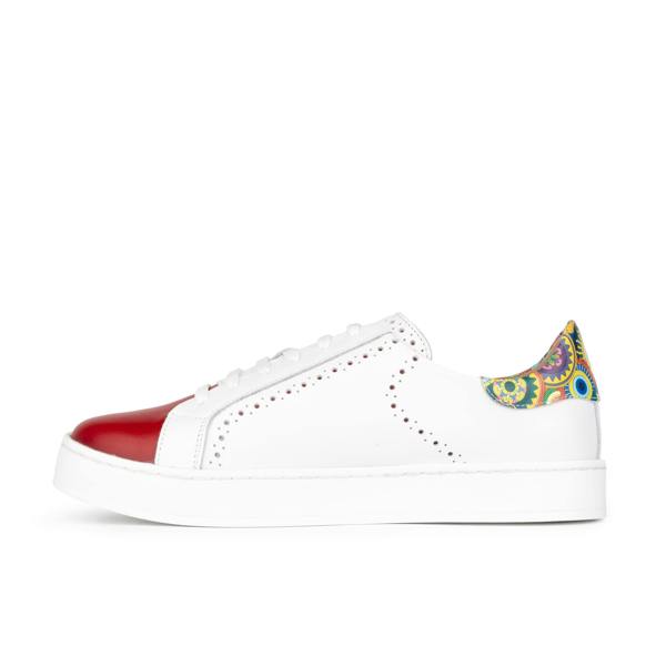 Embassy London Serena - Red & Signature Print - Women’s Leather Trainer with Brogue Details