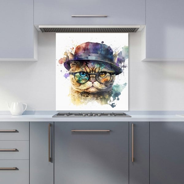 Warren Reed - Designer Shorthair Cat With Glasses Splashart Kitchen Splashback