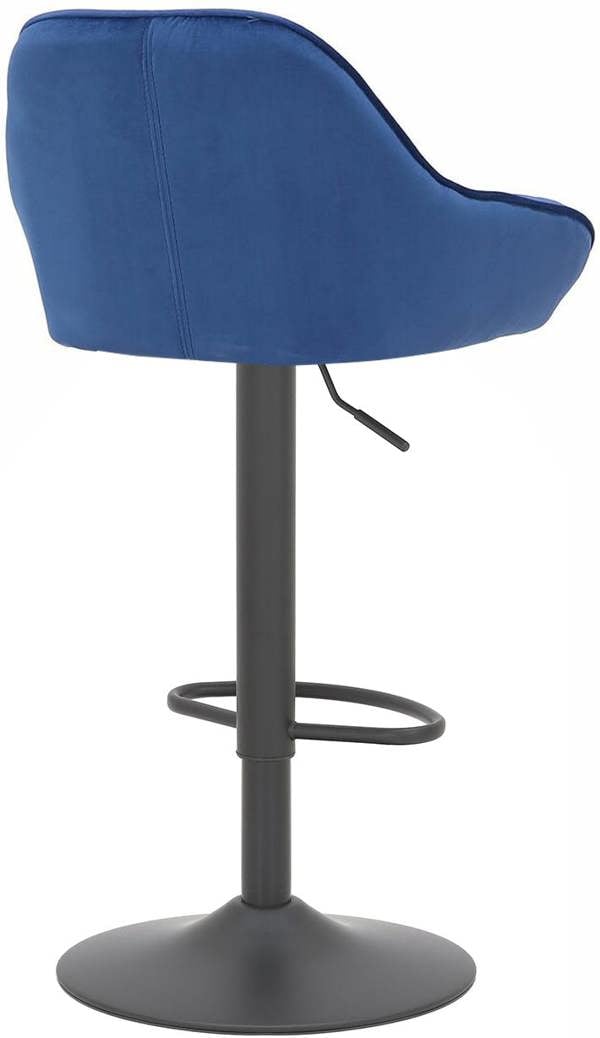 Lamboro Velluto Kitchen & Breakfast Bar Stool, Velvet Padded Seat & Backrest, Matt Black Footrest, Height Adjustable Swivel Gas Lift, Blue