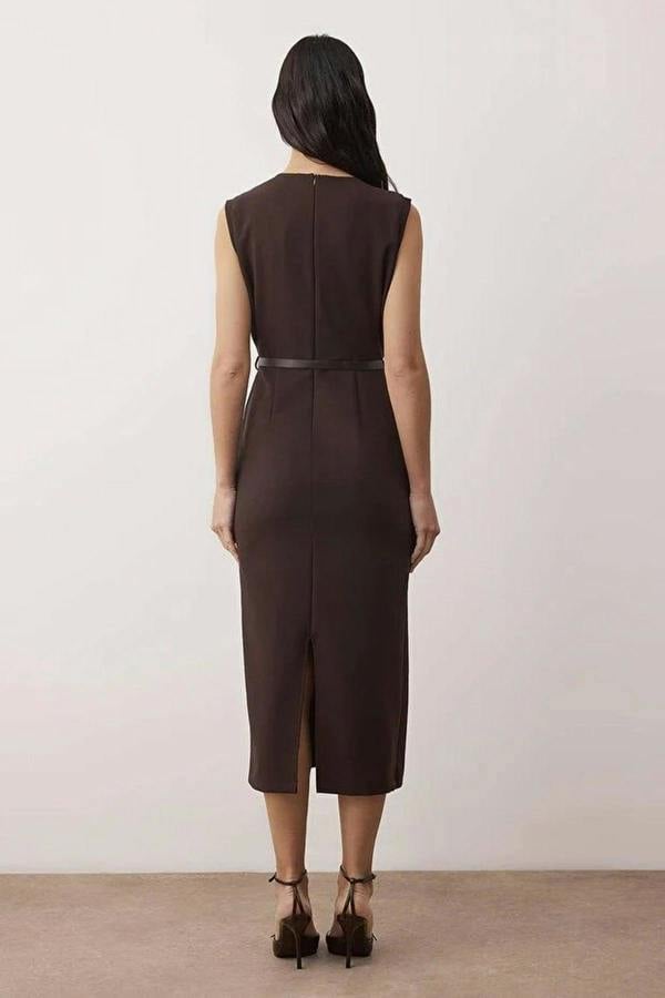 WOVCOR Belt Detailed Woven Midi Dress