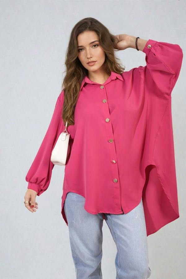 Sienna Oversized Collared Button Down Top - Fuschia