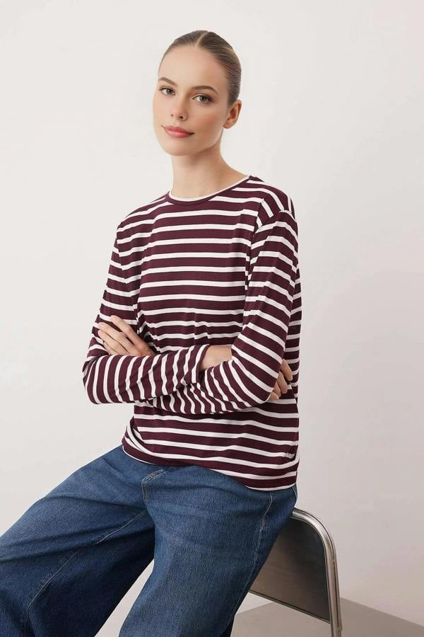 WOVCOR Striped Crew Neck Knit T-Shirt