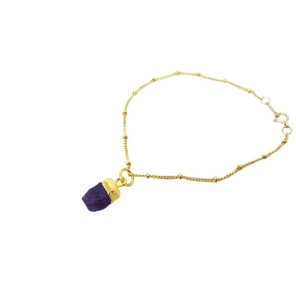 Raw Amethyst February Birthstone Gold Plated Bracelet