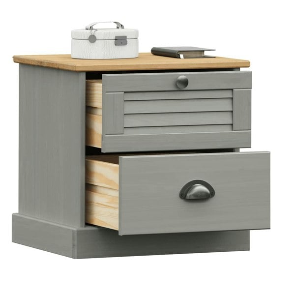 Berkfield Bedside Cabinet VIGO Grey 42x35x40 cm Solid Wood Pine