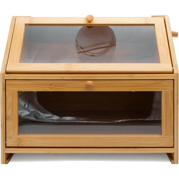 Maison des Cadeaux Large 2-Compartment Bamboo Bread Bin with Sliding Chopping Board