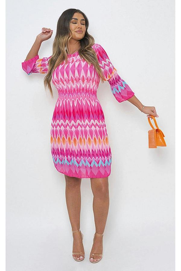 Bridget Printed Mini Dress With Elastic Waist - Pink