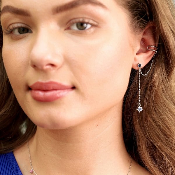 Gold Trip Blue Star Chandelier Single Earring & Ear Cuff