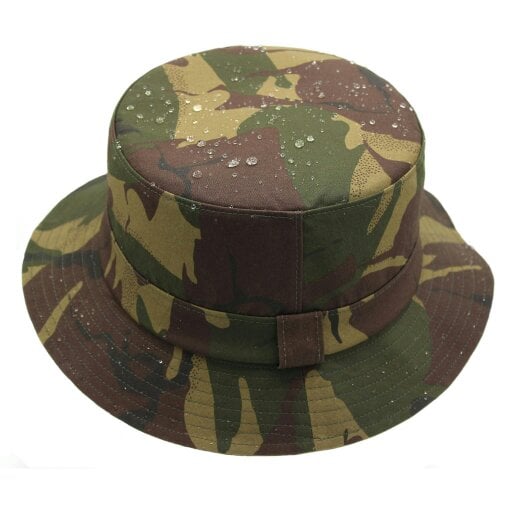 Heather Hats & Accessories Water Resistant Waxed Cotton Bucket Hat, Checked Cotton Lining, Outdoor Wear, Camo Olive