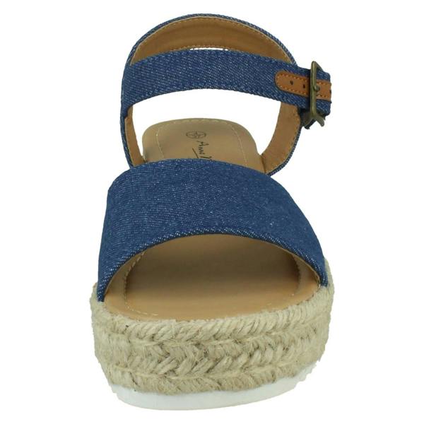Anne Michelle Ladies Mid Platform Wedge Espadrille Mule Sandal with Buckle Ankle Strap F12091