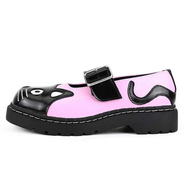 TUK Footwear TUK Womens Mary Jane Kitty Pink Black Leather Platform Goth Shoes - T2344