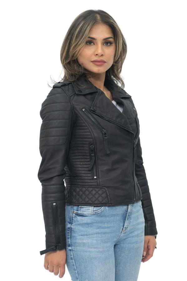 Infinity Leather Womens Leather Quilted Vintage Brando Biker Jacket-Lusaka