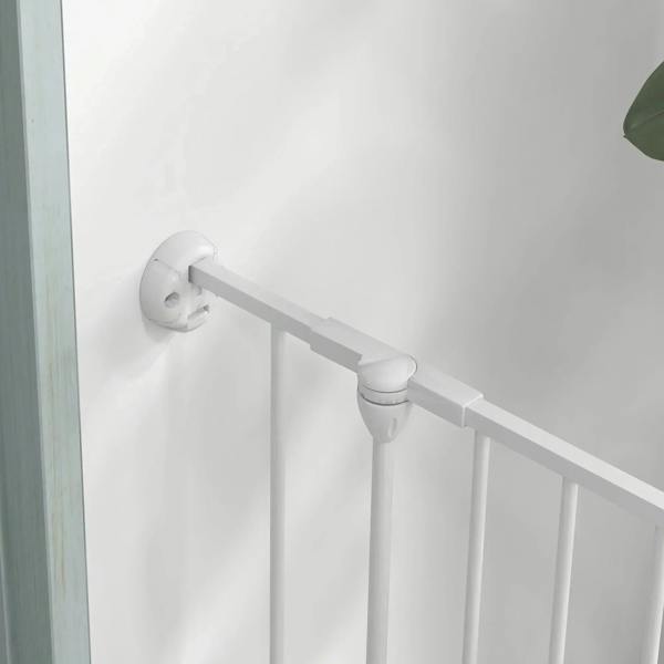 White playpen corner bar connector and latch detail on vertical frame