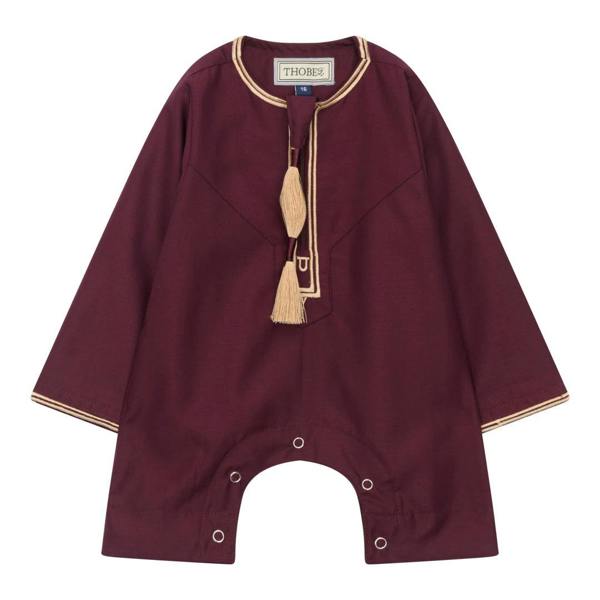 TT-003 - Baby Toddler Emirati Omani Gold Tassel Romper Thobe - Wine - Thobez - 1
