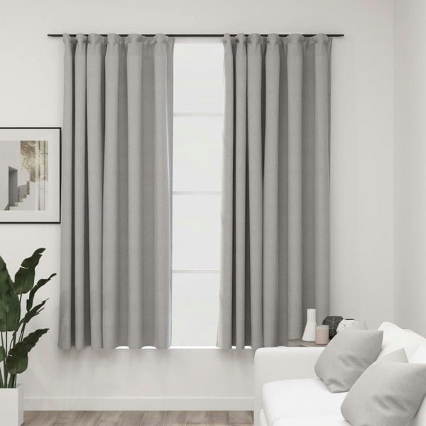Berkfield Linen-Look Blackout Curtains with Hooks 2 pcs Grey 140x175 cm
