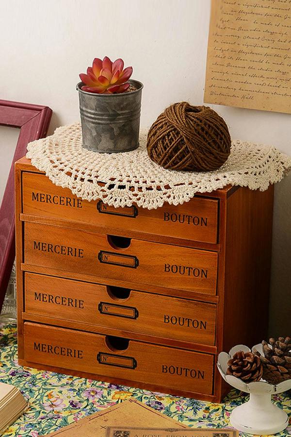 Living and Home Retro 4-Drawers Wooden Organizer Box