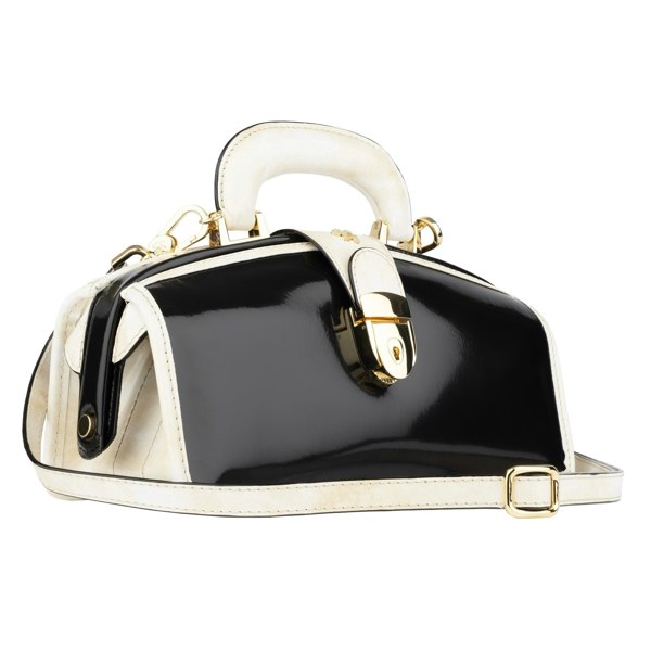 Embassy London Gazelle - Black & Cream - Women’s mini patent leather top handle & crossbody bag