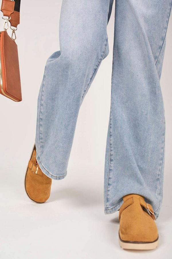Serelina Chunky Sole Flat Slip-on Buckle Sliders - Camel