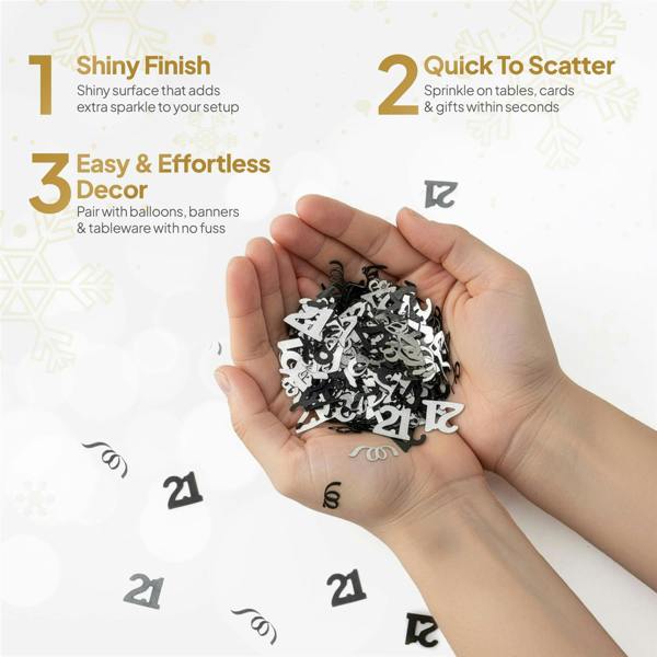 21st Birthday Black and Silver Confetti Decoration Set, Foil Metallic Table Scatter in 1, 2 or 4 Pack Options image 7