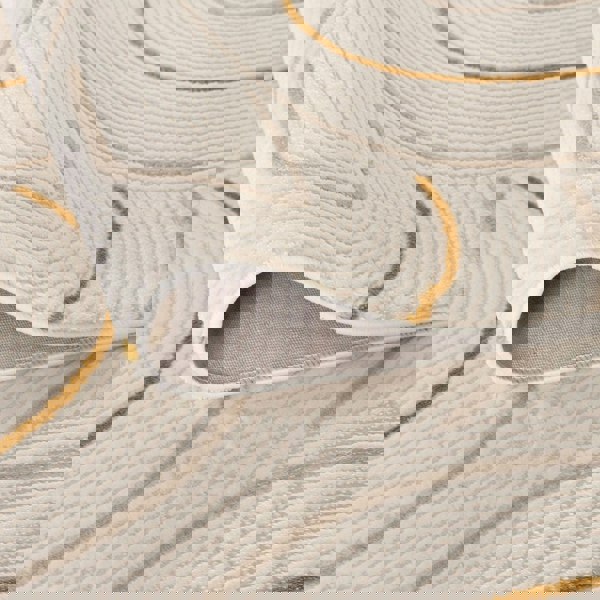 Living Room rug, gold-cream colours, geometric, practicality in mind, the rug is anti-allergic.