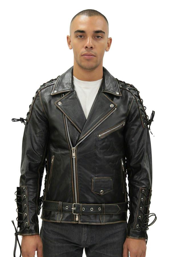 Infinity Leather Mens Embossed Brando Leather Biker Jacket-Chicago