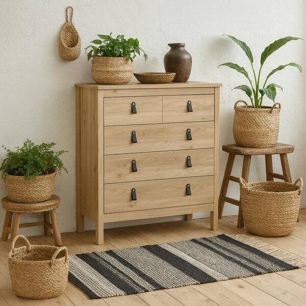 Wyld Haus Wildberry Natural Oak Wood Chest 5 Drawers