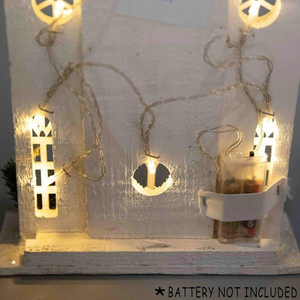 Shatchi 58cm Wooden Church House with Warm White LED Lights, Snow Covered Cottage Style Indoor Decoration