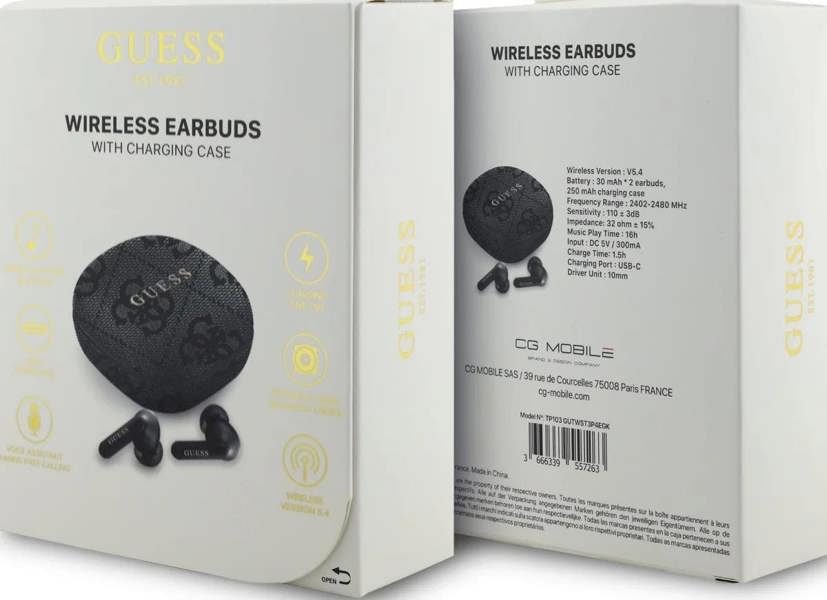 Guess 4G Classic Metal Logo TWS ENC Earphones Black - GUTWST3P4EGK