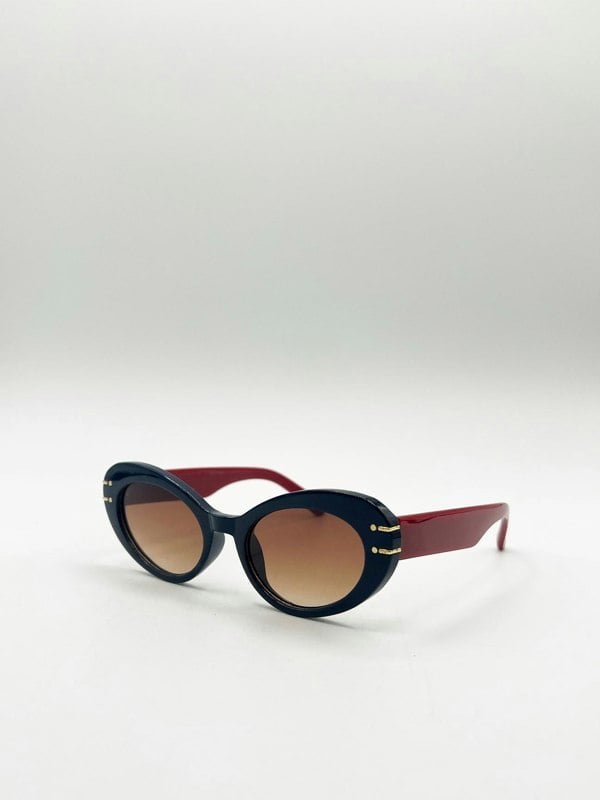 SVNX Oval Cat-Eye Sunglasses in Navy Red