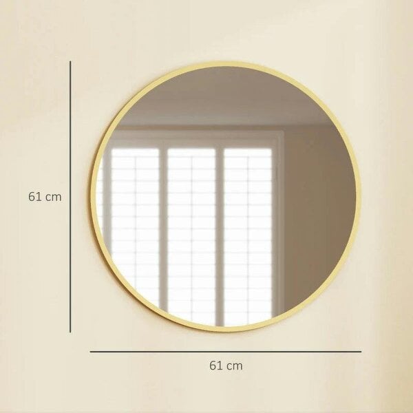 Bobobiy 61cm Decorative Wall Mirror for Bedroom Living Room, Modern Round Bathroom Mirror for Home Decor, Gold Tone